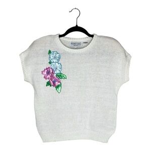 Vintage Andrea Gayle Petites Floral Short Sleeve Sweater Knit Top size SP